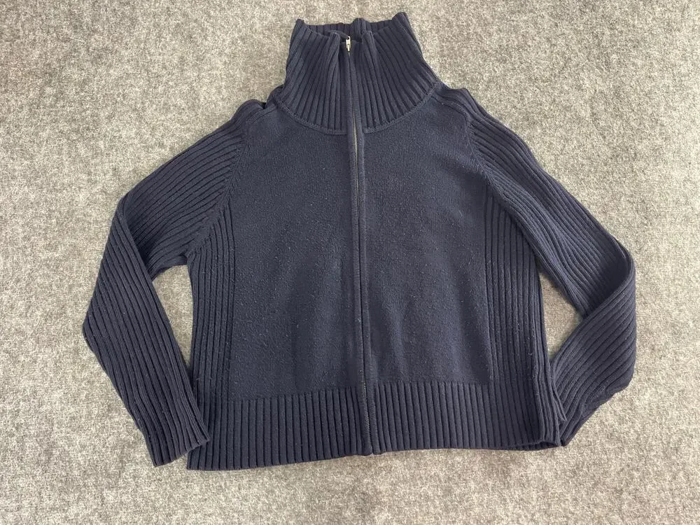 Marks Spencer Sweater Women Extra Large Blue Full Zip Turtle Neck Pullover N38
